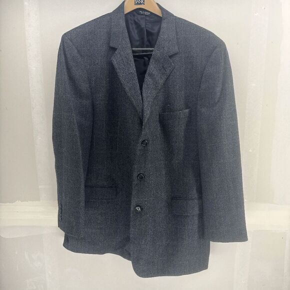 Jos A Bank Signature Wool 3 Button Sport Coat 48L Or Slim 50L Gray Houndstooth - Picture 1 of 5
